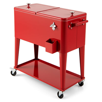 75 L Portable Patio Rolling Ice Chest with Bottom Storage Shelf-Red