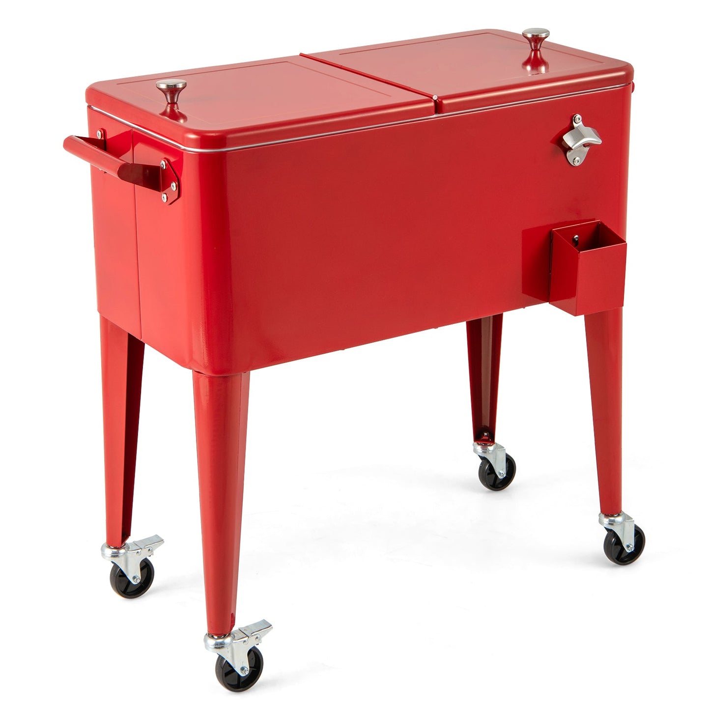 75 L Rolling Ice Chest Portable Patio Cooler on Wheels Outdoor Drink Beverage Cooler Cart-Red
