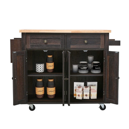 Livingandhome Modern Rolling Wooden Kitchen Island Cart with Storage Cabinets, XY0337