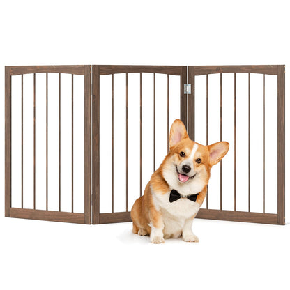 76 CM Tall Pet Gate Wooden Dog Fence 3-Panel Room Divider Barrier-Brown