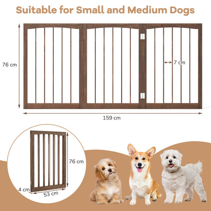 76 CM Tall Pet Gate Wooden Dog Fence 3-Panel Room Divider Barrier-Brown