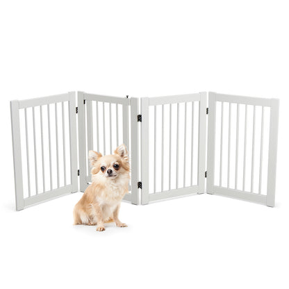 4 Panels Wooden Dog Gate with Door Walk Through-White