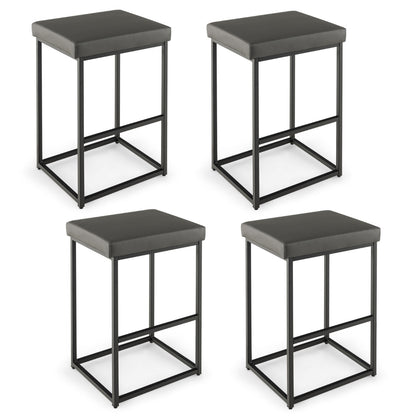 76 cm Barstools Set of 4 with PU Leather Cover and Footrest-Grey