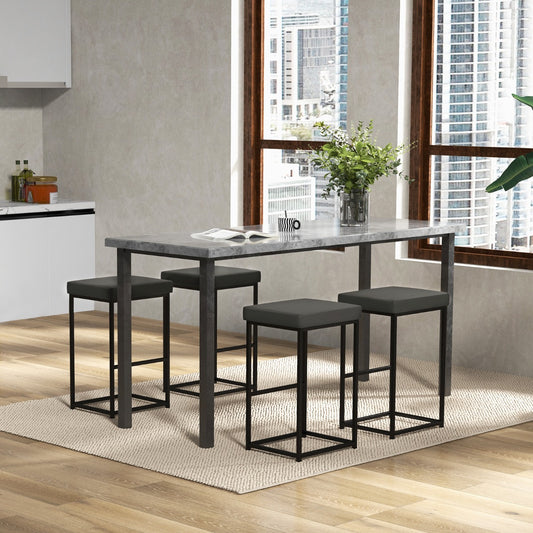 76 cm Barstools Set of 4 with PU Leather Cover and Footrest-Grey
