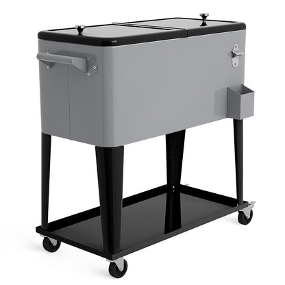 76 litre Outdoor Ice Rolling Cooler Cart-Silver