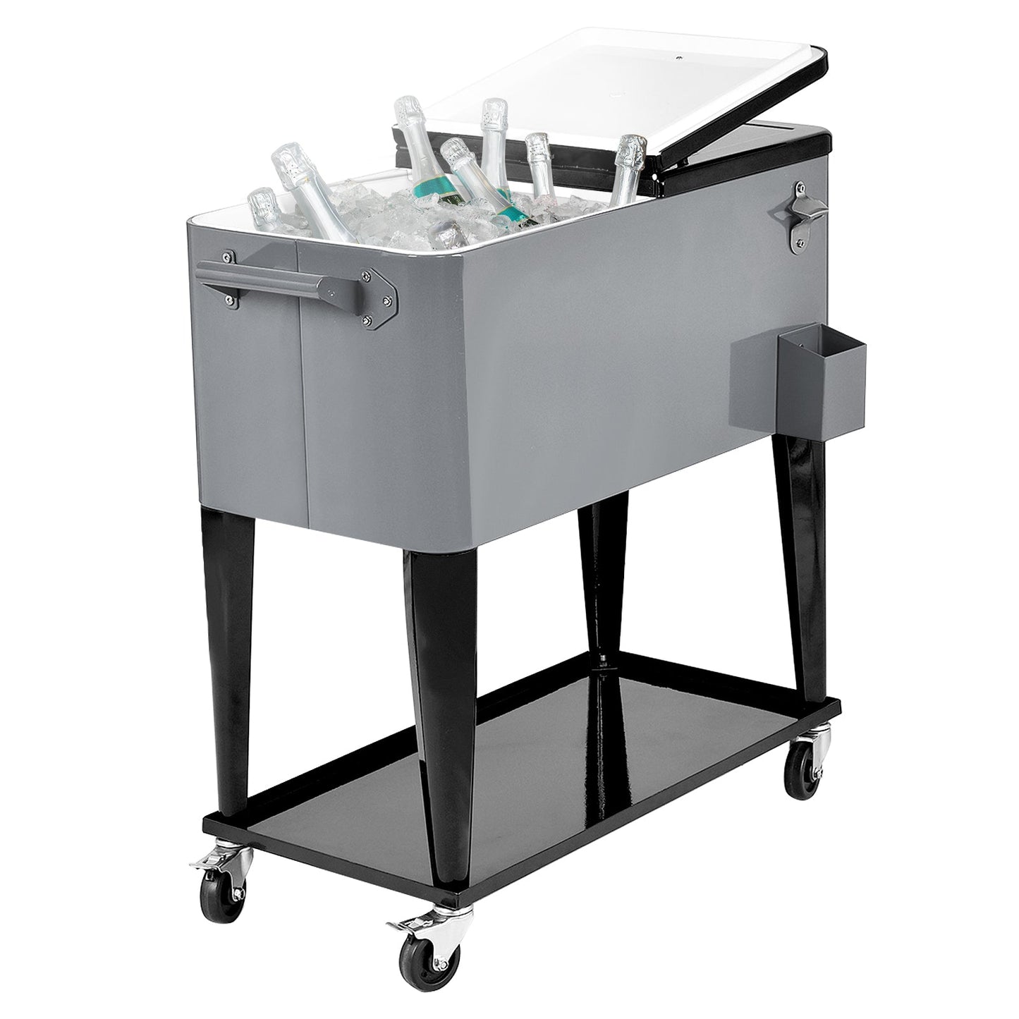 76 litre Outdoor Ice Rolling Cooler Cart-Silver