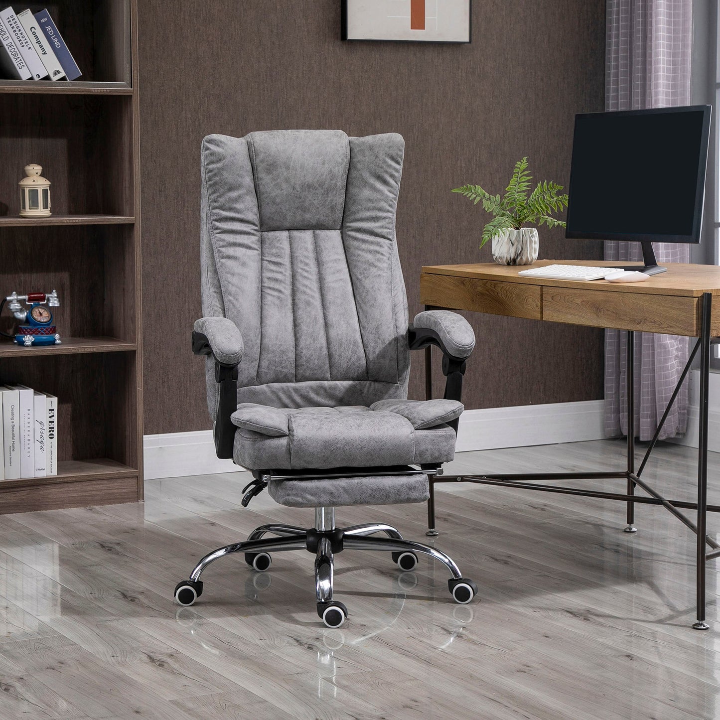 Vinsetto Executive Office Chair Computer Swivel Chair for Home with Arm, Footrest, Grey