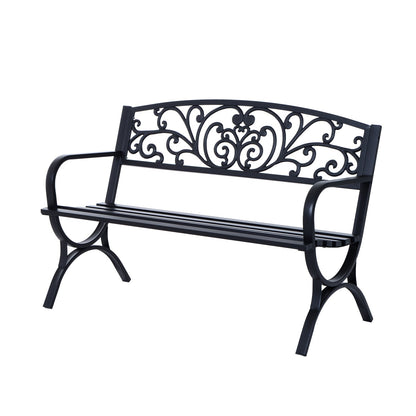 Outsunny 127L x 60W x 85H cm Powder Coated Garden Bench for Patio Backyard, Steel-Black