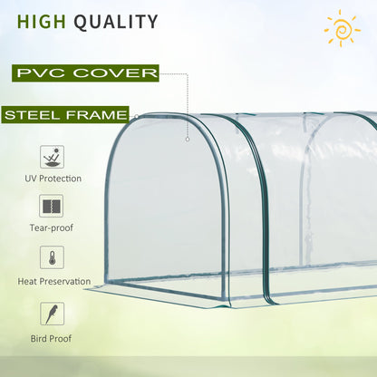 Outsunny Mini Greenhouse, Small Polytunnel Green House with Zipped Doors, Steel Frame for Garden Patio, 300 x 100 x 80cm, Clear