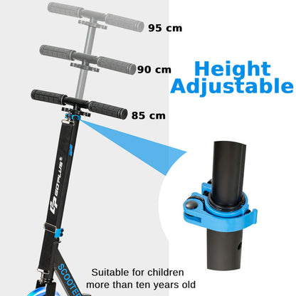 Foldable and Adjustable Kick Scooter with 2 Big Wheels and LED Lights-Blue