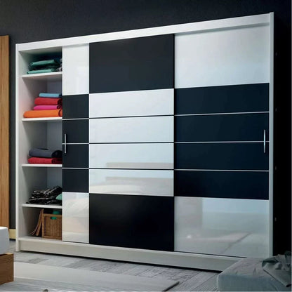 Kinross ii Sliding Door Squares Design 250cm Mirror Wardrobe - White Gloss, Graphite