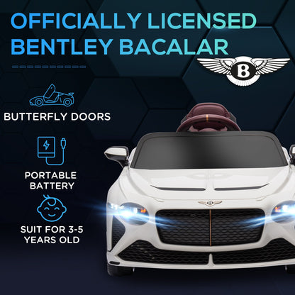 سيارة كهربائية للأطفال من HOMCOM Bentley Bacalar مرخصة بقوة 12 فولت، مع جهاز تحكم عن بعد، باللون الأبيض