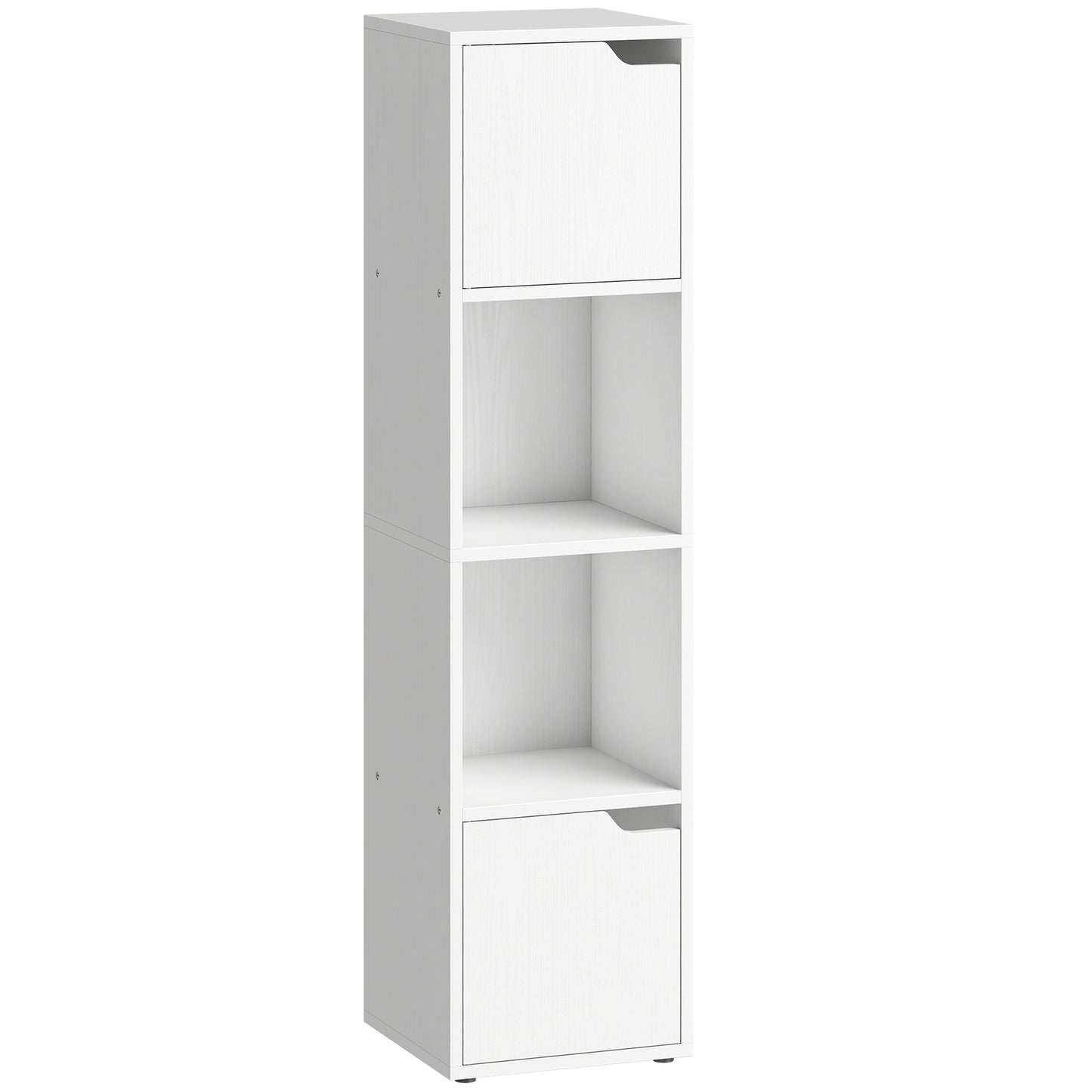 HOMCOM Narrow Bookcase, 4-Tier Bookshelf, Storage Cabinet with doors for Living Room, Bedroom, White