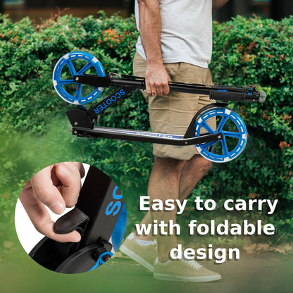 Foldable and Adjustable Kick Scooter with 2 Big Wheels and LED Lights-Blue