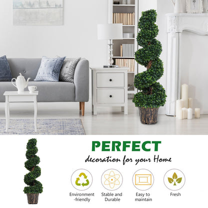 Outsunny Set of 2 Artificial Boxwood Spiral Topiary Trees Potted Decorative Plant Outdoor and Indoor DŽcor 120cm