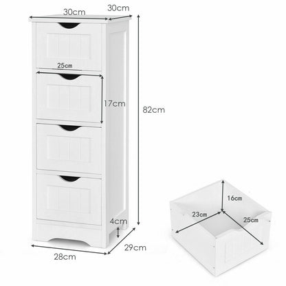 4 Drawers Bathroom Floor Cabinet with Curved Handle-White
