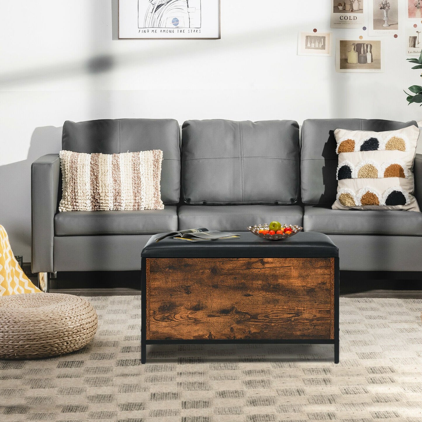 Rustic Ottoman Stool with Padded Seat