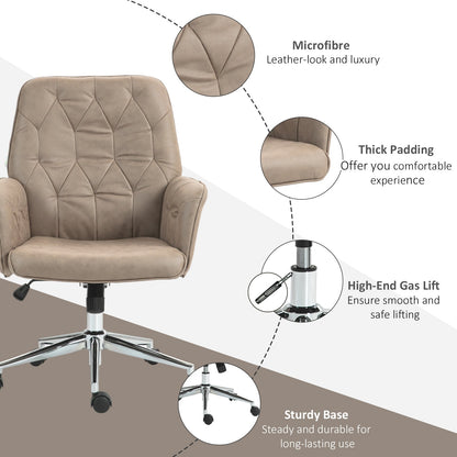 Vinsetto Retro Style Microfibre Computer Chair with Armrest, Modern Swivel Chair with Adjustable Height, Khaki