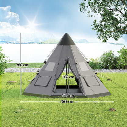 Outsunny 6 Men Tipi Tent z torbą transportową - szary