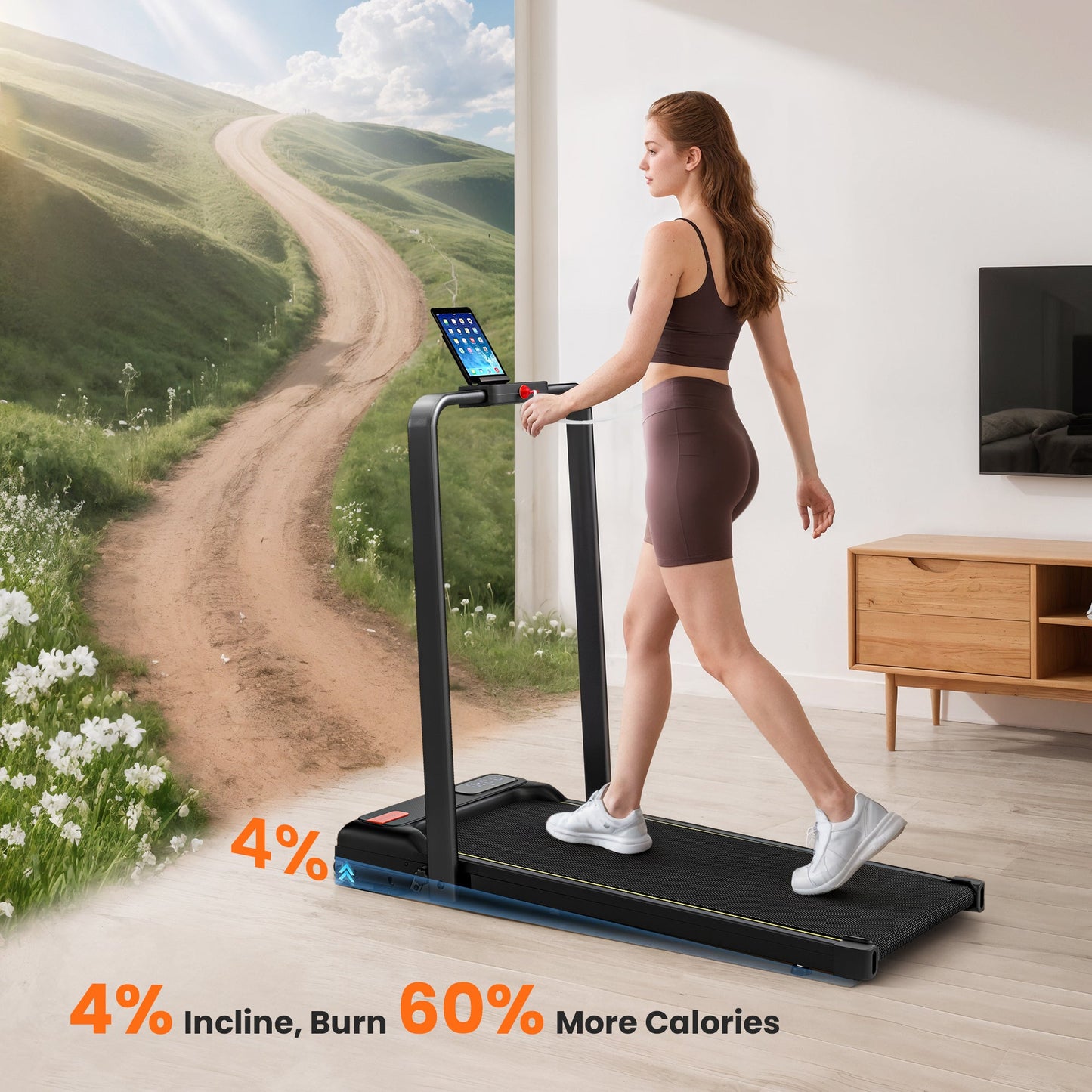 SPORTNOW Folding Walking Treadmill, Under Desk Walking Pad with Incline, Black