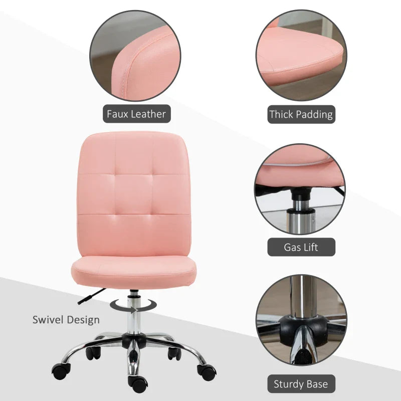 Vinsetto Armless Faux Leather Office Chair - Pink