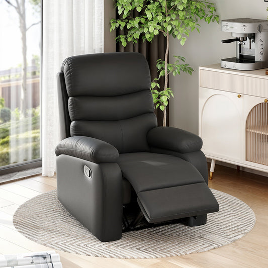 Fotel rozkładany HOMCOM PU Leather, fotel rozkładany manualnie z podłokietnikami, chowanym podnóżkiem i drewnianą ramą, czarny