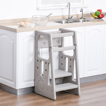 HOMCOM Kids Step Stool, with Adjustable Platform and Non-Slip Mat Ð Grey