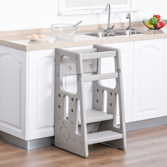 HOMCOM Kids Step Stool, with Adjustable Platform and Non-Slip Mat Ð Grey