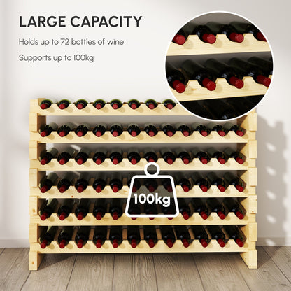 HOMCOM Six-Tier, 72 Bottle Wooden Wine Rack - Natural