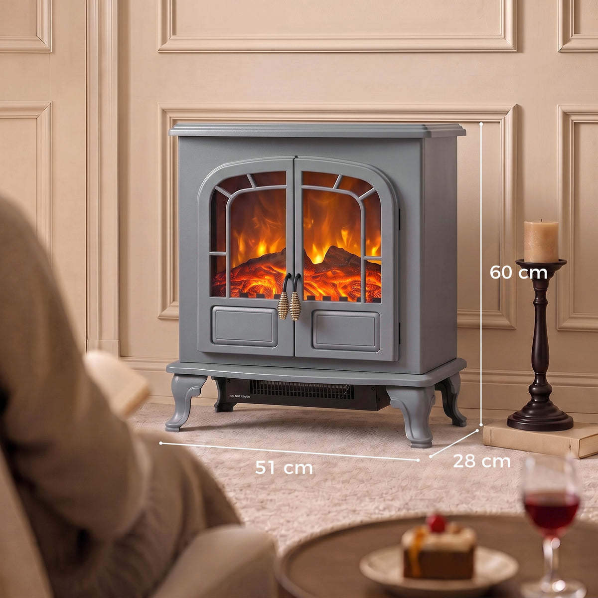 HOMCOM Freestanding Electric Fireplace Stove Heater with LED Fire Flame Effect Grey