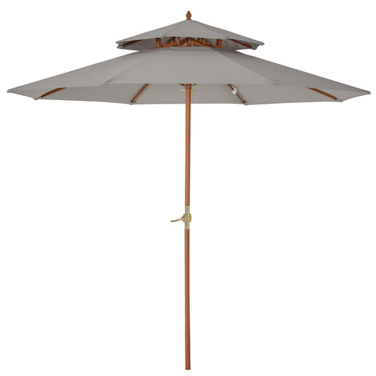 Outsunny 2.7 m Double Tier Outdoor Patio Garden Sun Umbrella Sunshade Wooden Parasol Grey Shade Canopy