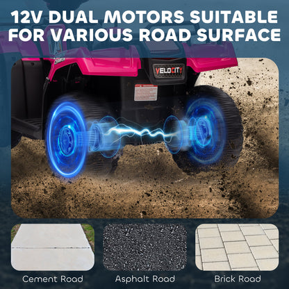 HOMCOM 12V Quad dla dzieci z funkcjami jazdy do przodu i do tyłu, jeździk ATV z muzyką, diodami LED, reflektorami, dla dzieci w wieku 3-5 lat - różowy