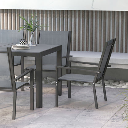 7 Pieces Garden Dining Set With Wood Plastic Composite Outdoor Dining Table & 6 Stackable Armchairs With Breathable Seats - Light Grey