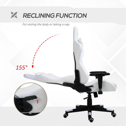 Vinsetto Gaming Chair with RGB LED Light, 2D Arm, Lumbar Support, Height Adjustable Swivel Office Computer Recliner, Racing Gamer Desk Chair for Home, White