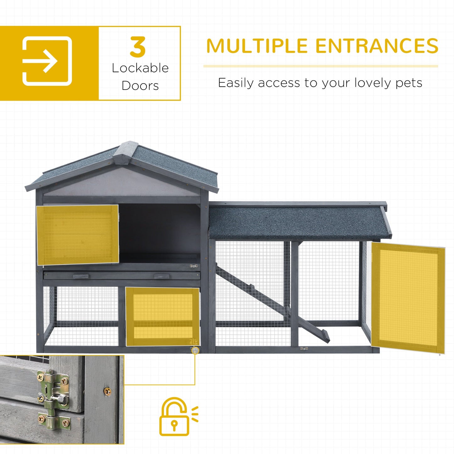 PawHut Wooden Rabbit Hutch Outdoor, Double Tier Guinea Pig Hutch, Small Animal House Water-Resistant Roof Ramp 147 x 54 x 84 cm