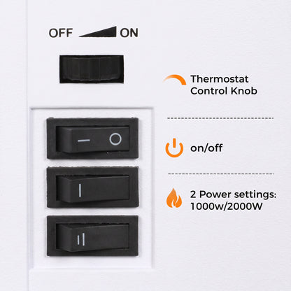 HOMCOM Electric Fireplace Stove, 1000W/2000W, Freestanding Electric Fire with LED Flame Effect, Adjustable Thermostat, White