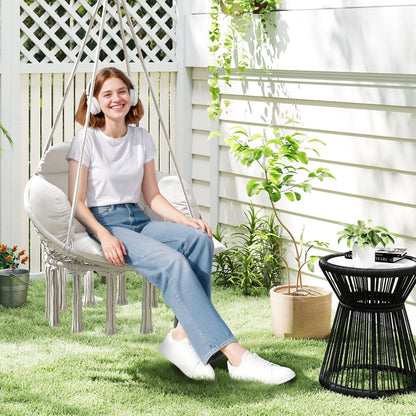 Outsunny Hanging Chair Outdoor Hammock Chair with Soft Cushion, Cotton Rope Boho Style Swing Chair, Hanging Garden Swing Seat for Indoor Outdoor, Cream White