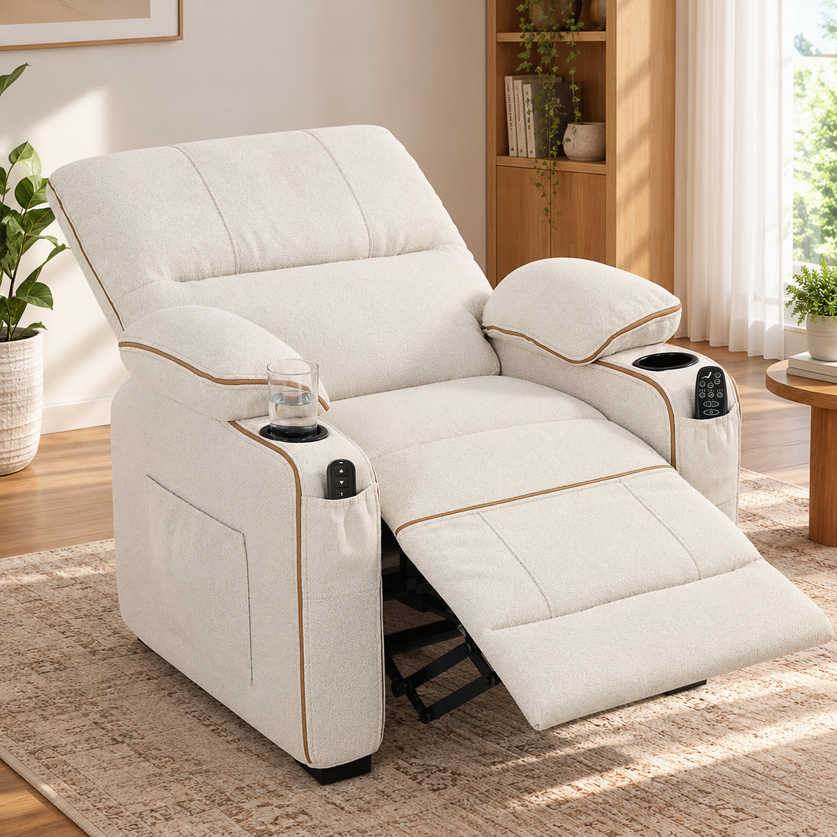 HOMCOM Electric Massage Recliner Armchair with Vibration, Heat, Whisper-Quiet Motor, Memory Function, Spring Pack, Beige