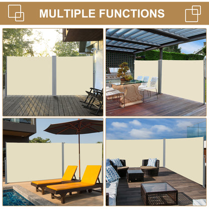Outsunny Rozwijana markiza przeciwsłoneczna boczna Ekran ogrodzenia Patio Ogród Ściana Balkon Panel ekranowy Zewnętrzna roleta Prywatność Przegroda (3x1,8M, Kremowo-biały)