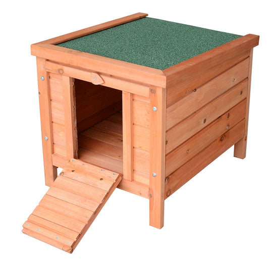 PawHut Wooden Rabbit Hutch Outdoor, Guinea Pig Hutch, Rabbit Hideaway, Cat House, Bunny Cage Small Animal House 51 x 42 x 43 cm, Natural