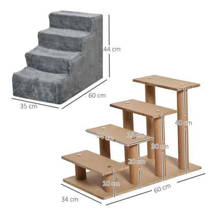 تصميم PawHut Dog Steps من 4 خطوات مع غطاء قطيفة قابل للغسل لأريكة السرير المرتفعة، وسلالم الكلاب للكلاب الصغيرة والقطط