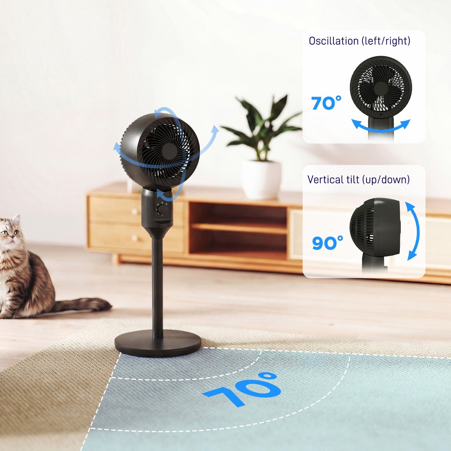 HOMCOM Air Circulator Fan Pedestal Cooling Fan with 3 Speed and Carry Handle, 9 Inch, Black