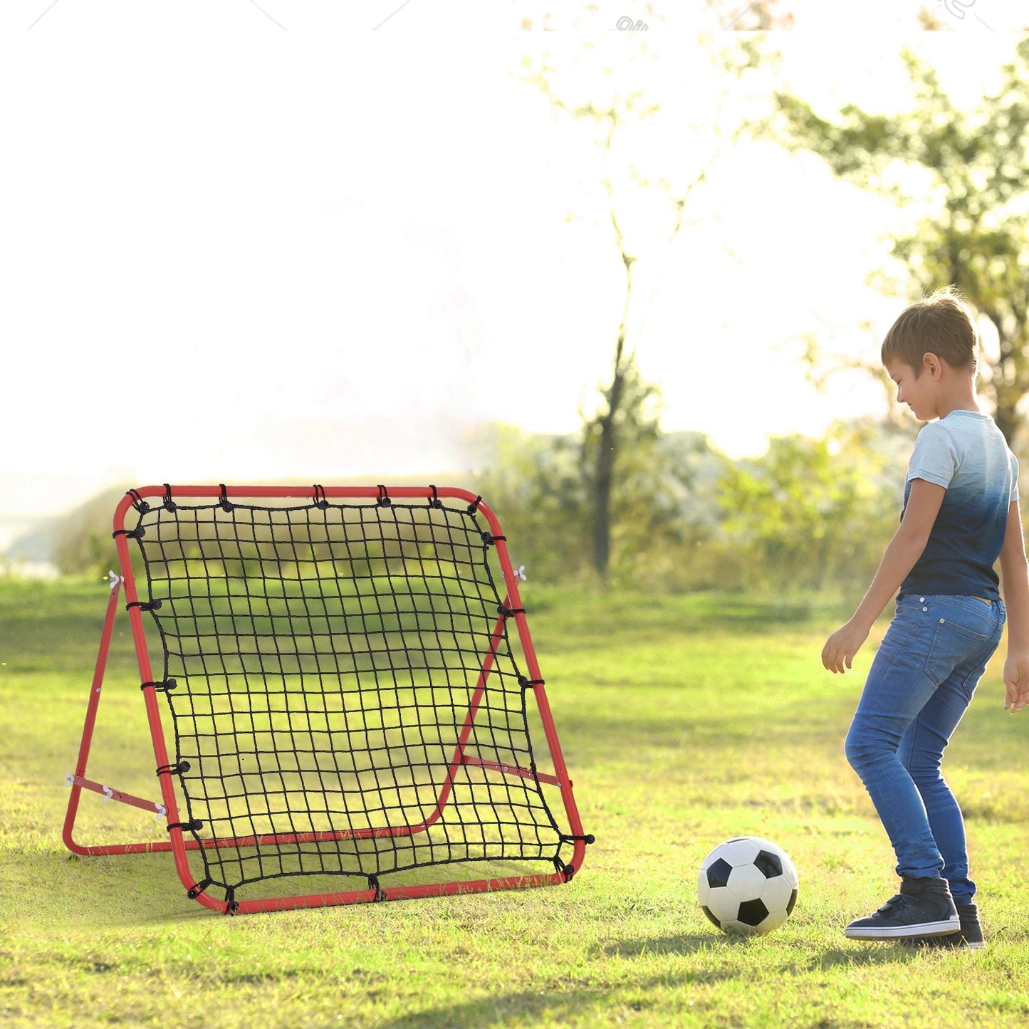 Rebounder Football Net W/PE Mesh Metal Tube, 96W x 80D x 96Hcm- Red and Black