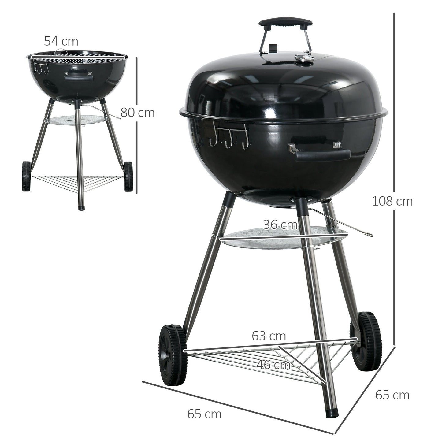 Outsunny Portable Kettle Charcoal Grill - Black