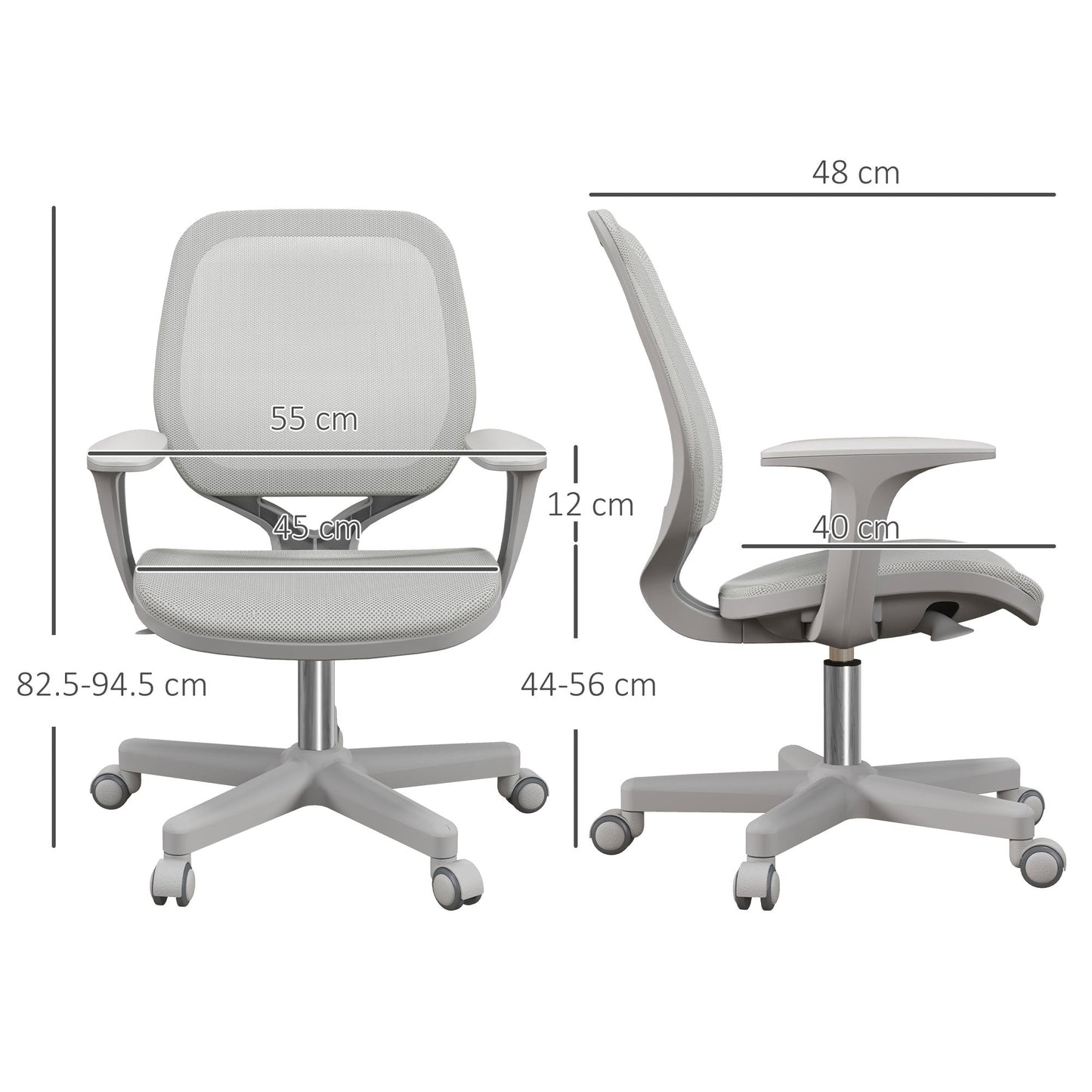 Vinsetto 44-56cm Mesh Back Office Chair - Grey