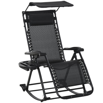 Outsunny Garden Rocking Chair składany fotel rozkładany na zewnątrz regulowany leżak bujany Zero-Gravity Seat z zagłówkiem uchwyt boczny Patio Deck - czarny