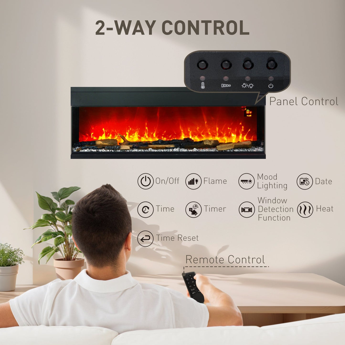 HOMCOM 1800W 15-40√¢‚Äû∆í Regulowany płomień szklany panel konwektorowy, 152 cm