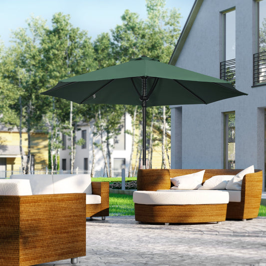 Outsunny Garden 3 m Parasol Umbrella, Outdoor Market Table Umbrella Sun Shade Canopy with 8 Ribs, Easy Push to Open, Green