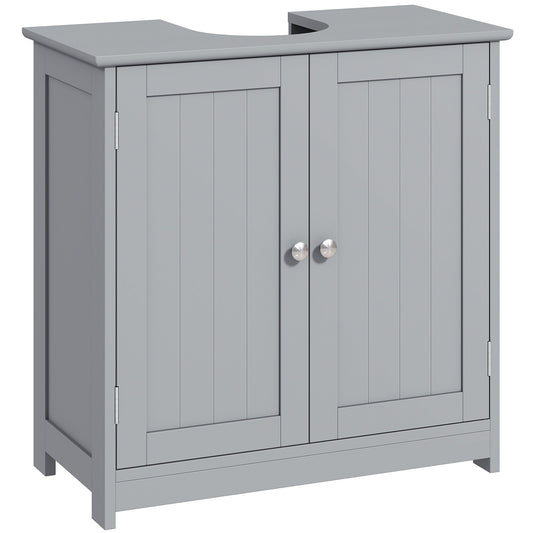 kleankin 60x60cm Under-Sink Storage Cabinet w/ Adjustable Shelf Handles Drain Hole Bathroom Cabinet Space Saver Organizer Grey