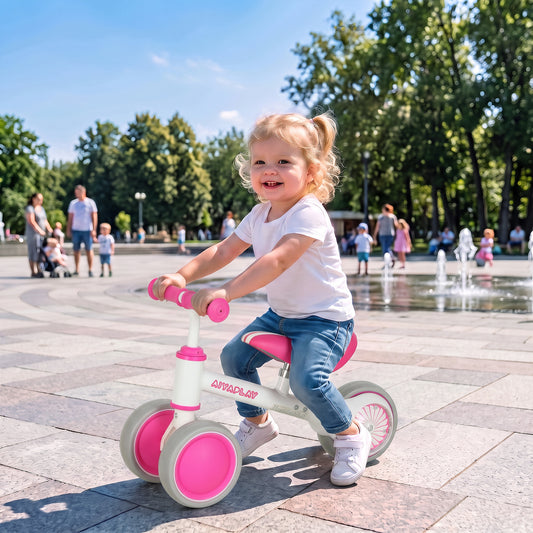 AIYAPLAY Balance Bike for Kids 1-2 Years, Toddler Bike with Adjustable Seat and Lighting Rear Wheels for Boys and Girls, Pink